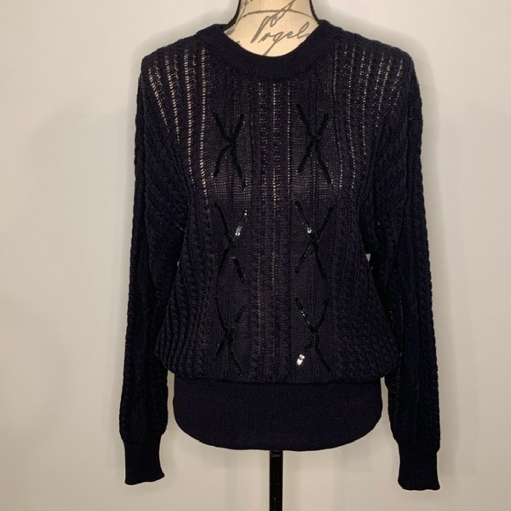 Escada by Margaretha Ley cable knit sequin sweater black US 10